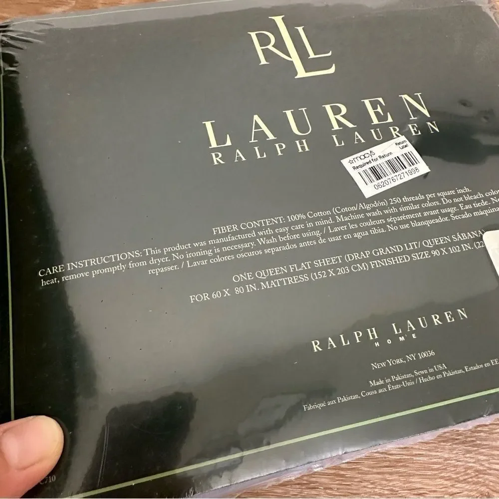 NWT Lauren Ralph Lauren Blue 100% Cotton 250 Thread Count Flat Sheet